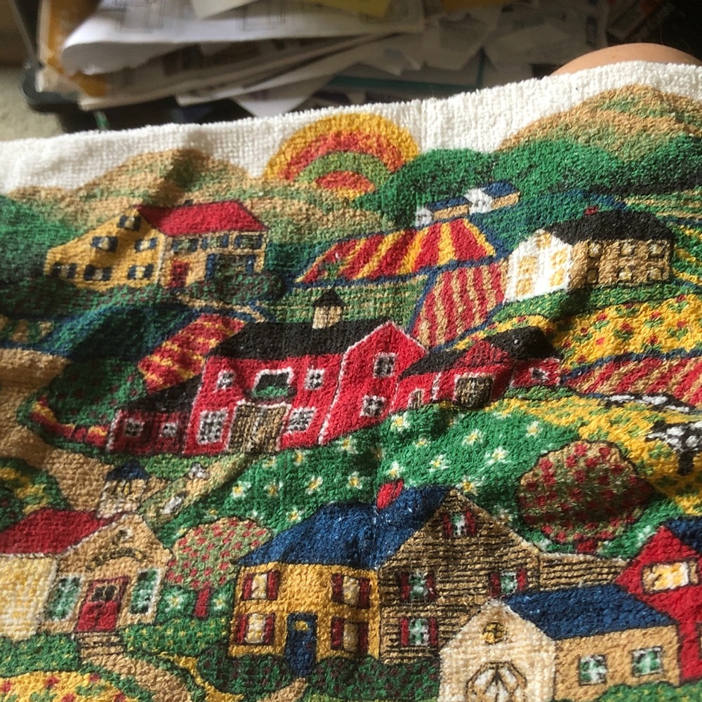Colorful Farmhouse Village Towel - Scenic Cottage Print